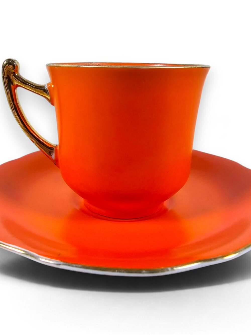 Gold Castle Orange Teacup and Saucer Set Gold Tone Trim Vintage Japan
